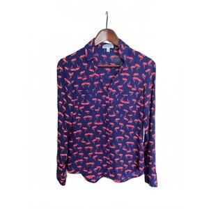 Express Navy Pink Flamingo Chiffon Portofino Blouse Size XS